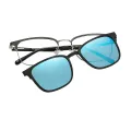 Jon - Square Black-Silver/Blue Revo Clip On Sunglasses for Men & Women
